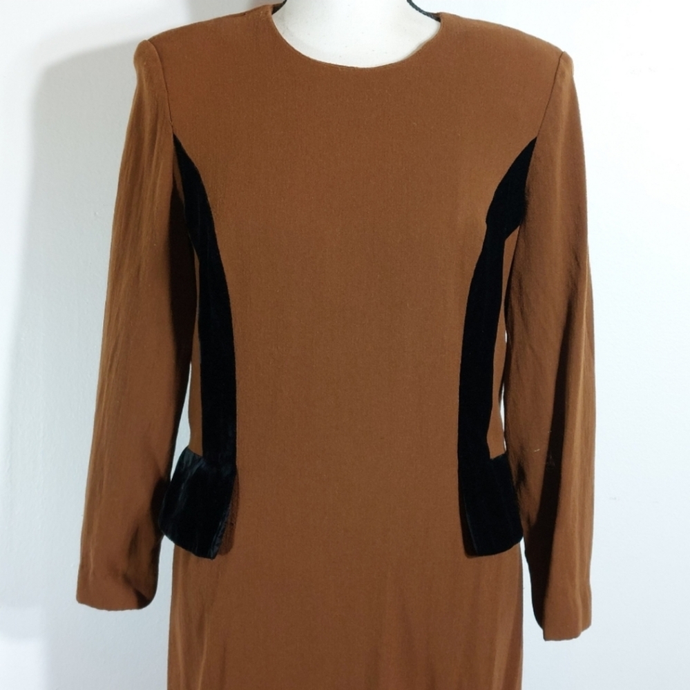 Vintage Carlisle Fully Lined Brown Long Sleeve Career Dress Size 12 - Picture 3 of 13